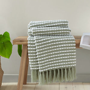 Catherine Lansfield Stab Stitch Embellished 125 x 150 cm Blanket Throw Sage Green - THROWS/BLANKETS - Beattys of Loughrea