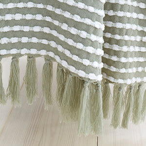 Catherine Lansfield Stab Stitch Embellished 125 x 150 cm Blanket Throw Sage Green - THROWS/BLANKETS - Beattys of Loughrea