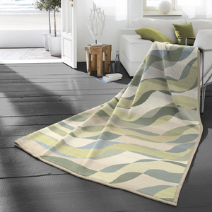 Biederlack Cotton Rich Waves Blanket Grey/Green 140 x 180cm