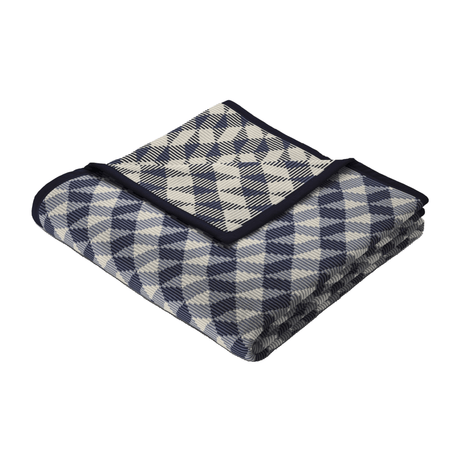Biederlack Cotton Rich Angular Geo Navy Blanket 140 x 180cm - THROWS/BLANKETS - Beattys of Loughrea