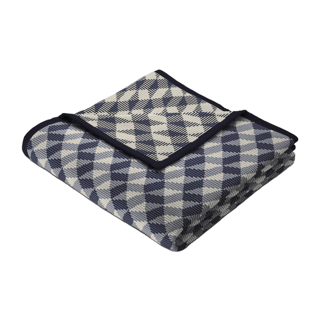 Biederlack Cotton Rich Angular Geo Navy Blanket 140 x 180cm - THROWS/BLANKETS - Beattys of Loughrea