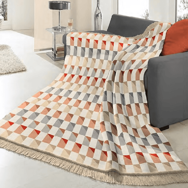 Biederlack Cotton Rich Colton Bricks Blanket Burnt Orange 140 x 180cm - THROWS/BLANKETS - Beattys of Loughrea