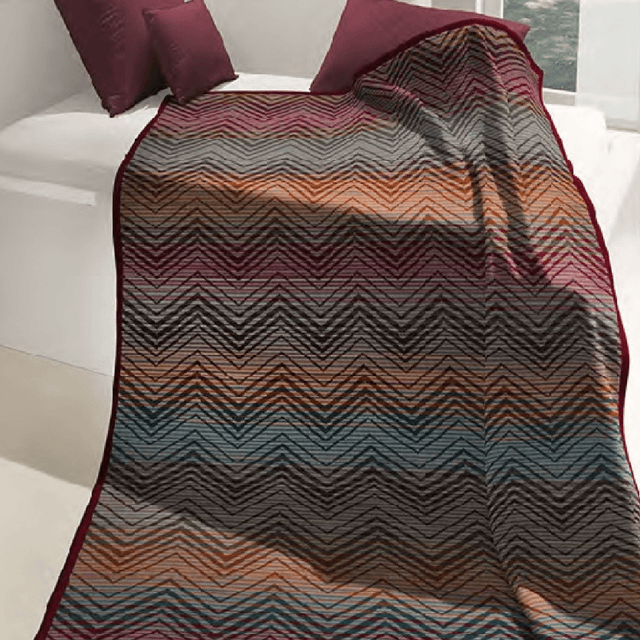 Biederlack Cotton Rich Zig Zag Red Blanket 140 x 180cm - THROWS/BLANKETS - Beattys of Loughrea