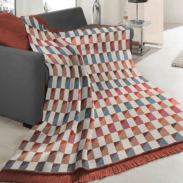 Biederlack Cotton Rich Colton Bricks Red Blanket 140 x 180cm - THROWS/BLANKETS - Beattys of Loughrea