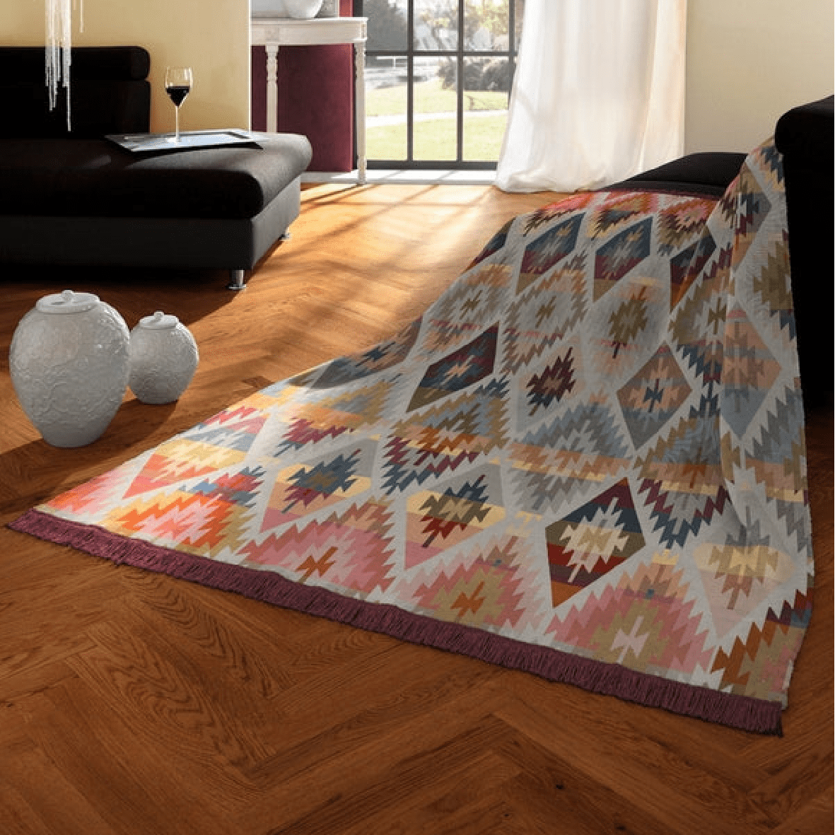 Biederlack Cotton Rich Ikat Diamond Blanket 140 x 180cm - THROWS/BLANKETS - Beattys of Loughrea