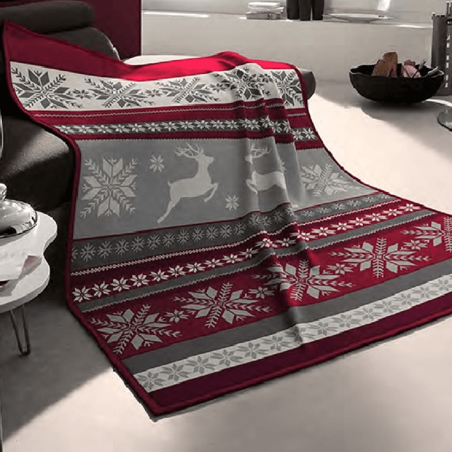 Biederlack Cotton Rich Snowflake Red Blanket 140 x 180cm - THROWS/BLANKETS - Beattys of Loughrea