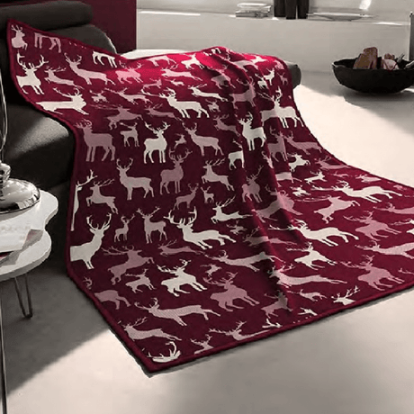 Biederlack Cotton Rich Reindeer Red Blanket 140 x 180cm - THROWS/BLANKETS - Beattys of Loughrea