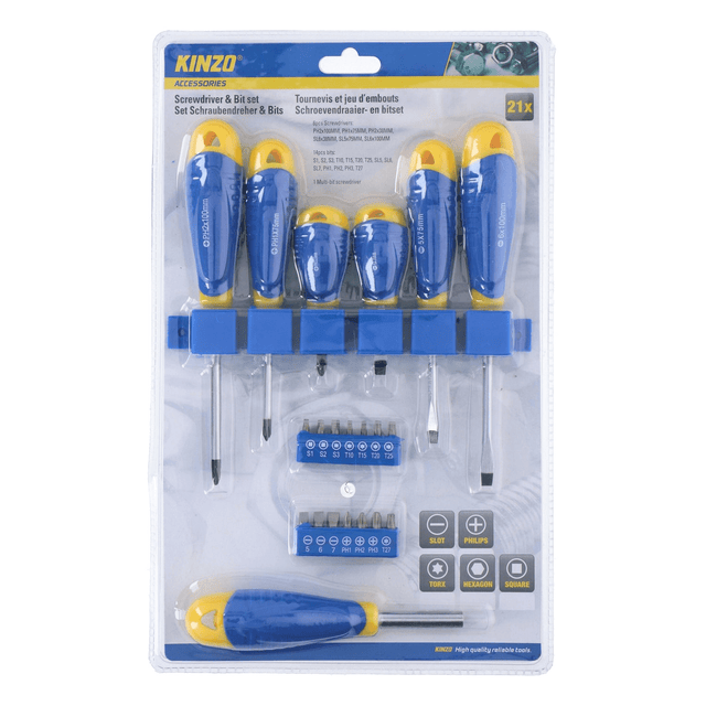 KINZO Screwdriver And Bit Set 21 Piece - SCREWDRIVERS - Beattys of Loughrea