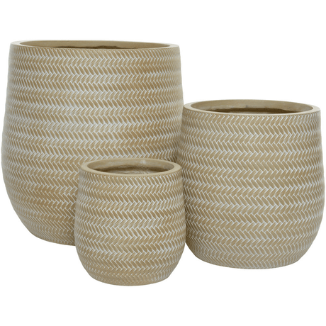 Alex Fibre Clay Set of 3 Round Planters - Soft Beige - PLANTER POT CLAY / CERAMIC /RESIN - Beattys of Loughrea