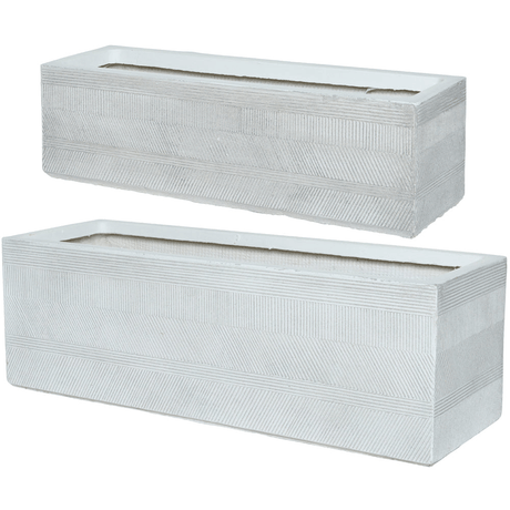Liam Fibre Clay Set of 2 Rectangle Planters - Off White - PLANTER POT CLAY / CERAMIC /RESIN - Beattys of Loughrea