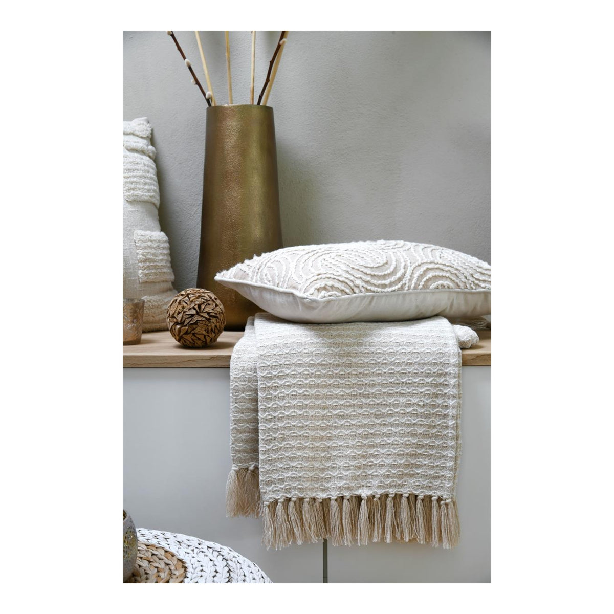 STOF Balma Cotton Throw, Natural, 125x150cm