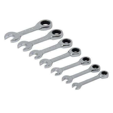 Silverline Stubby Ratchet Spanner Set 7pce 8 - 19mm - 199916 - TOOL SETS/ SOCKET SETS - Beattys of Loughrea