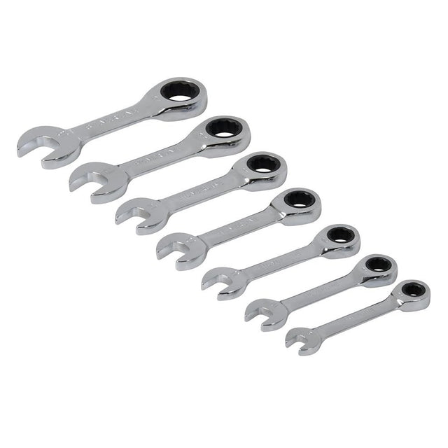 Silverline Stubby Ratchet Spanner Set 7pce 8 - 19mm - 199916 - TOOL SETS/ SOCKET SETS - Beattys of Loughrea