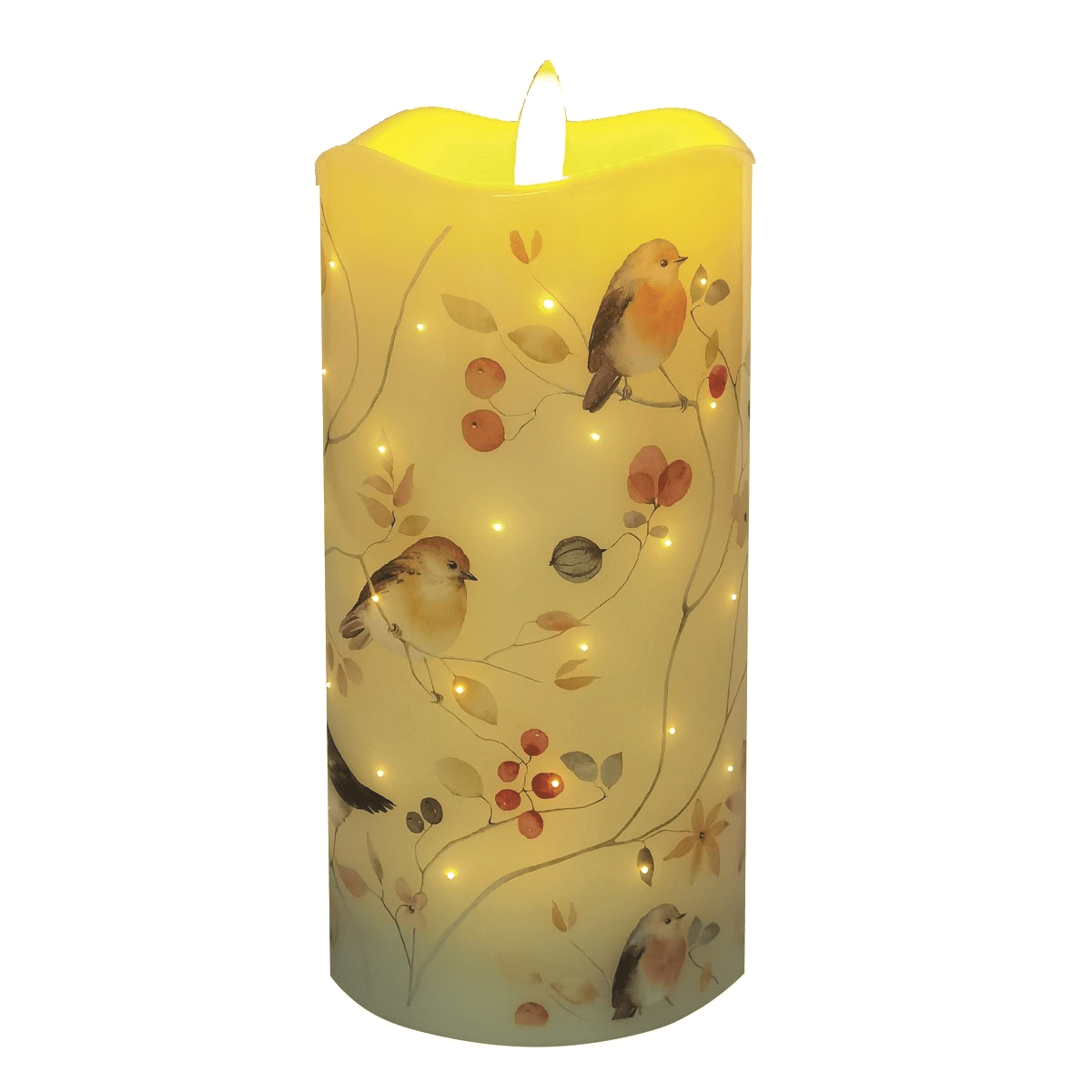 LED Christmas Robins Candle 7.5cm x 15cm - XMAS ROOM DECORATION LARGE AND LIGHT UP - Beattys of Loughrea