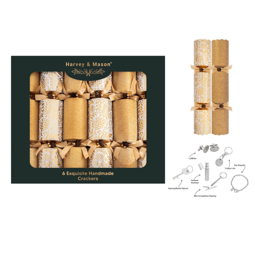 Harvey & Mason 6 Exquisite Gold 13.5" Crackers - XMAS ACCESSORIES - Beattys of Loughrea