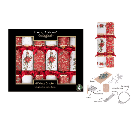 Harvey & Mason 6 Deluxe Poinsettia 13.5" Crackers - XMAS ACCESSORIES - Beattys of Loughrea