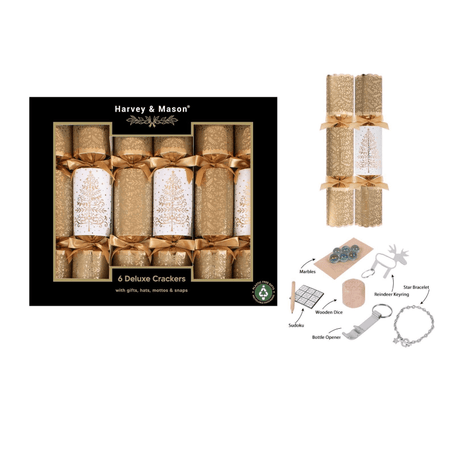 Harvey & Mason 6 Deluxe Gold Tree 13.5" Crackers - XMAS ACCESSORIES - Beattys of Loughrea