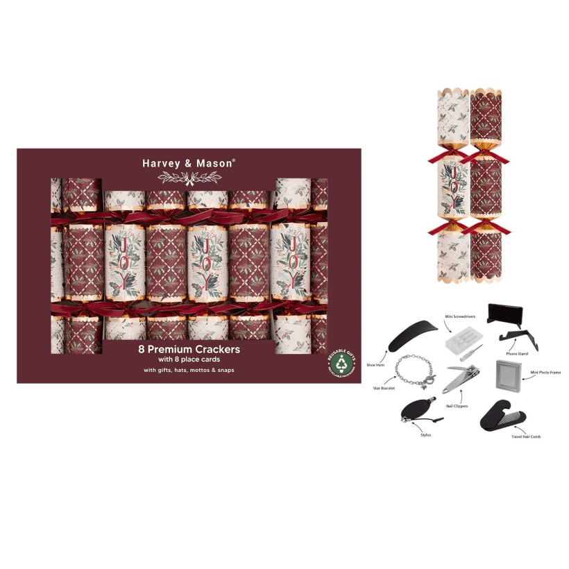 Harvey & Mason 8 Premium Burgundy Joy 12.5" Crackers - XMAS ACCESSORIES - Beattys of Loughrea