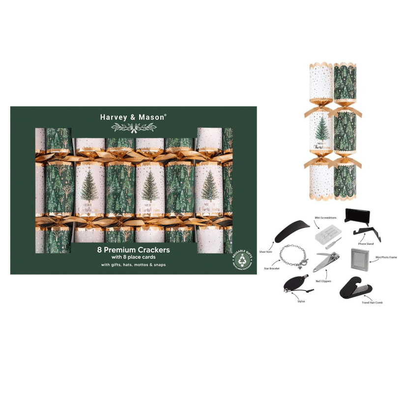 Harvey & Mason 8 Premium Green Tree 12.5" Crackers - XMAS ACCESSORIES - Beattys of Loughrea