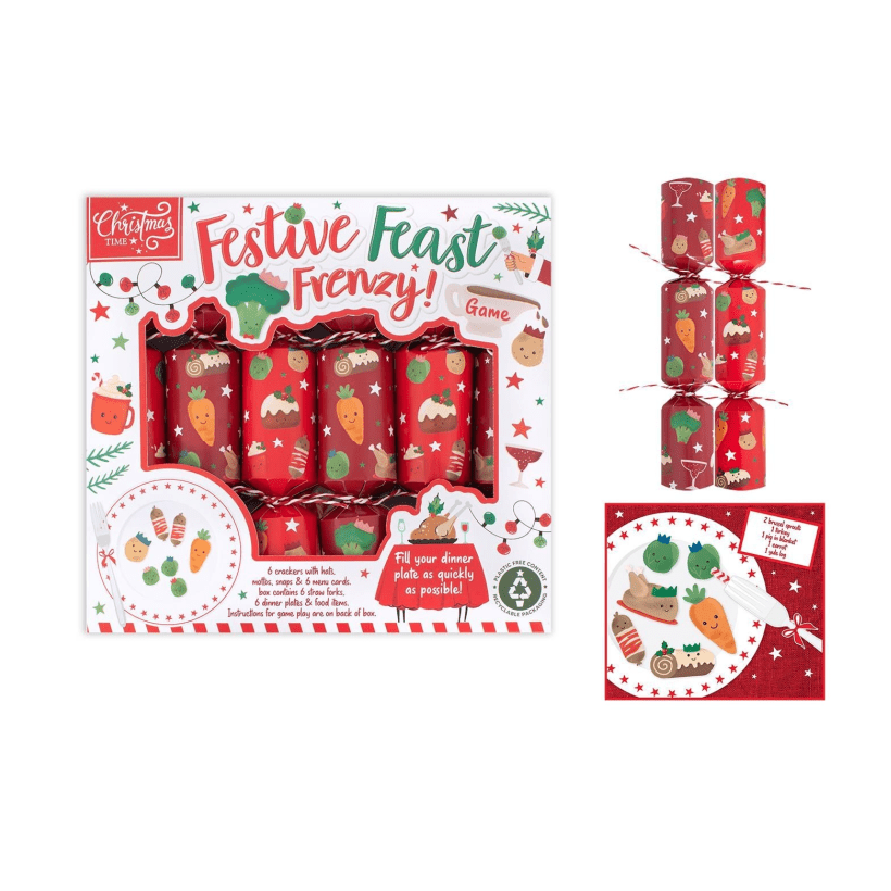 Christmas 6 Festive Feast Frenzy Game 9" Crackers - XMAS ACCESSORIES - Beattys of Loughrea