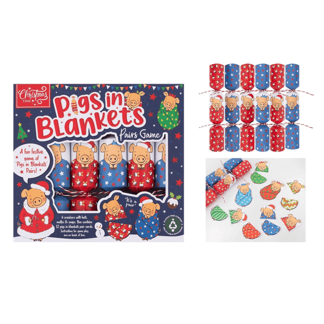 Christmas 6 Pigs In Blankets Game 9" Crackers - XMAS ACCESSORIES - Beattys of Loughrea