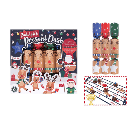 Christmas 6 Rudolphs Present Dash 12" Crackers - XMAS ACCESSORIES - Beattys of Loughrea