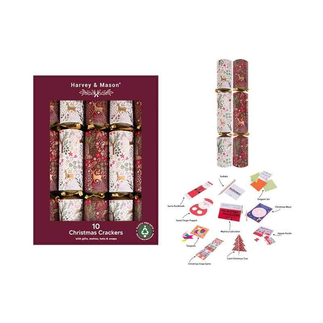 Harvey & Mason 10 Burgundy Woodland Crackers - XMAS ACCESSORIES - Beattys of Loughrea