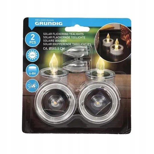 Grundig Solar Tealight 5 x 5.5cm – 2 Pieces - GARDEN ORNAMENTS INCL SOLAR - Beattys of Loughrea