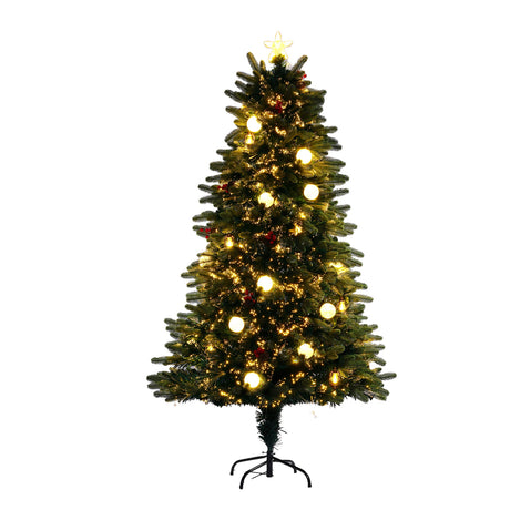 Noma 1.5m Snowball Downswept Tree With Red Berries And White Baubles - XMAS TREE F/O LIGHT UP - Beattys of Loughrea