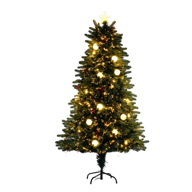 Noma 1.5m Snowball Downswept Tree With Red Berries And White Baubles - XMAS TREE F/O LIGHT UP - Beattys of Loughrea