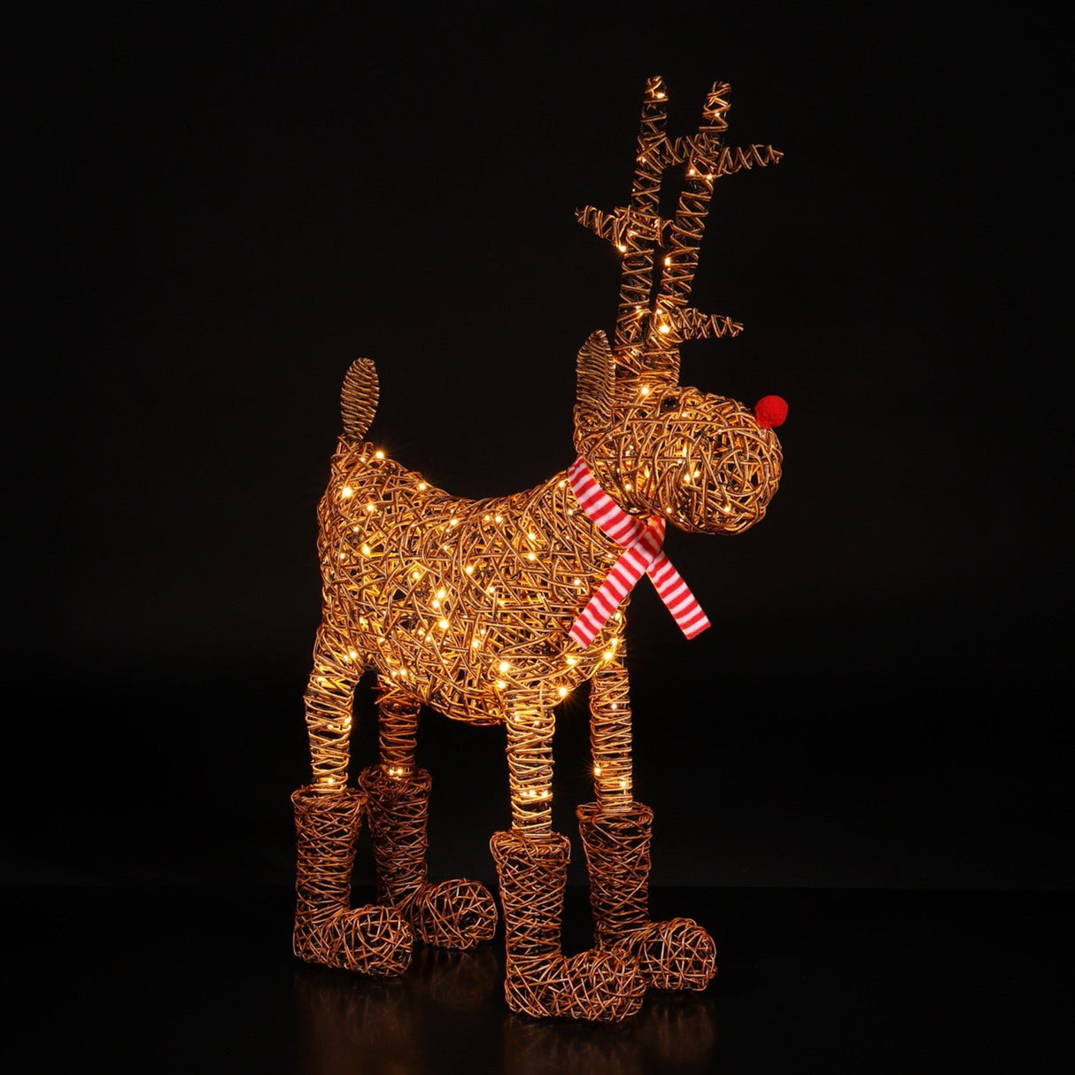 Noma 1.2m Extra Large Brown Wicker Rudolph With 200 Leds - XMAS LIGHTED OUTDOOR DECOS - Beattys of Loughrea