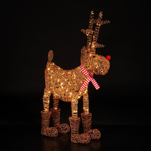 Noma 1.2m Extra Large Brown Wicker Rudolph With 200 Leds - XMAS LIGHTED OUTDOOR DECOS - Beattys of Loughrea