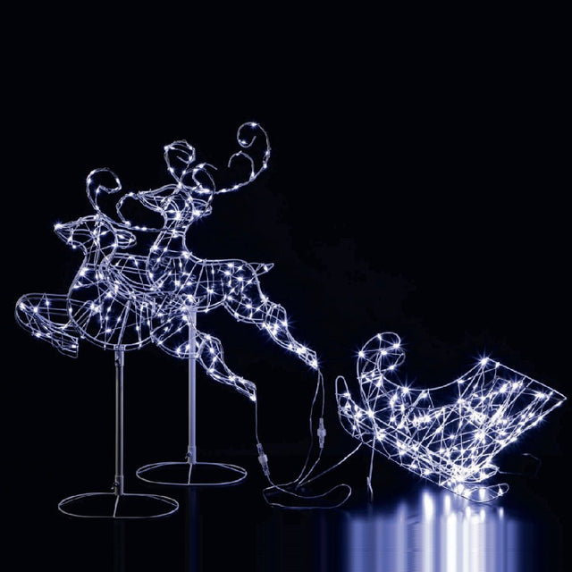 Noma 96cm Two White Flexi Reindeer With Sleigh - XMAS LIGHTED OUTDOOR DECOS - Beattys of Loughrea