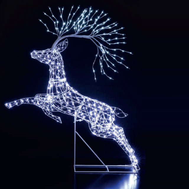 Noma 1.5m White Flexi Richmond Leaping Stag With Branch Antlers - XMAS LIGHTED OUTDOOR DECOS - Beattys of Loughrea