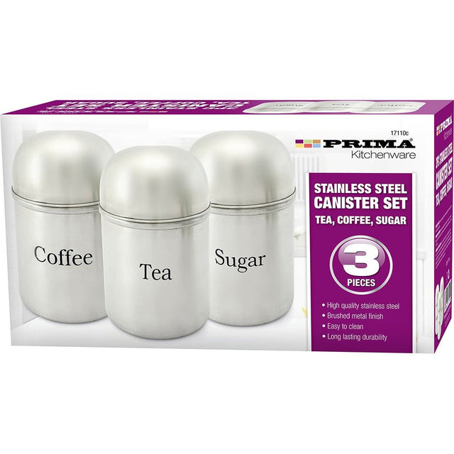 Prima Stainless Steel 3pc Tea, Sugar & Coffee Cannister Set - GENERAL LOOSE WARE - Beattys of Loughrea