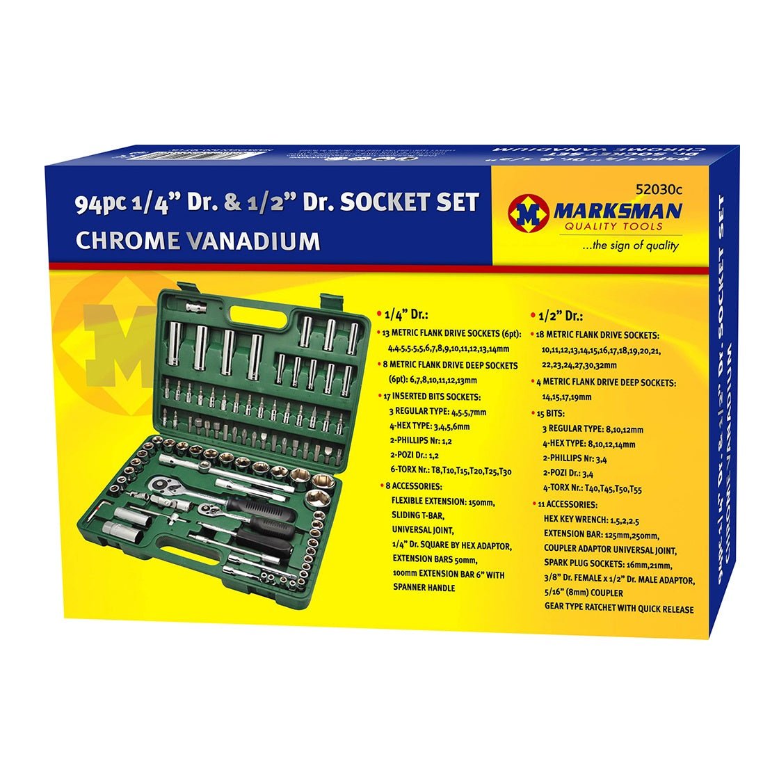 Marksman 1/4 and 1/2 inch Dr Socket Set - 94 Piece - TOOL SETS/ SOCKET SETS - Beattys of Loughrea