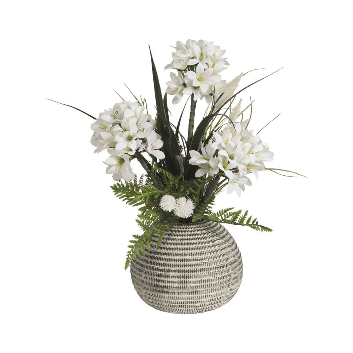 Artificial White Flower Arrangement in Textured Pot 49cm - FLOWERPOT/VASE/JUG 1 - Beattys of Loughrea