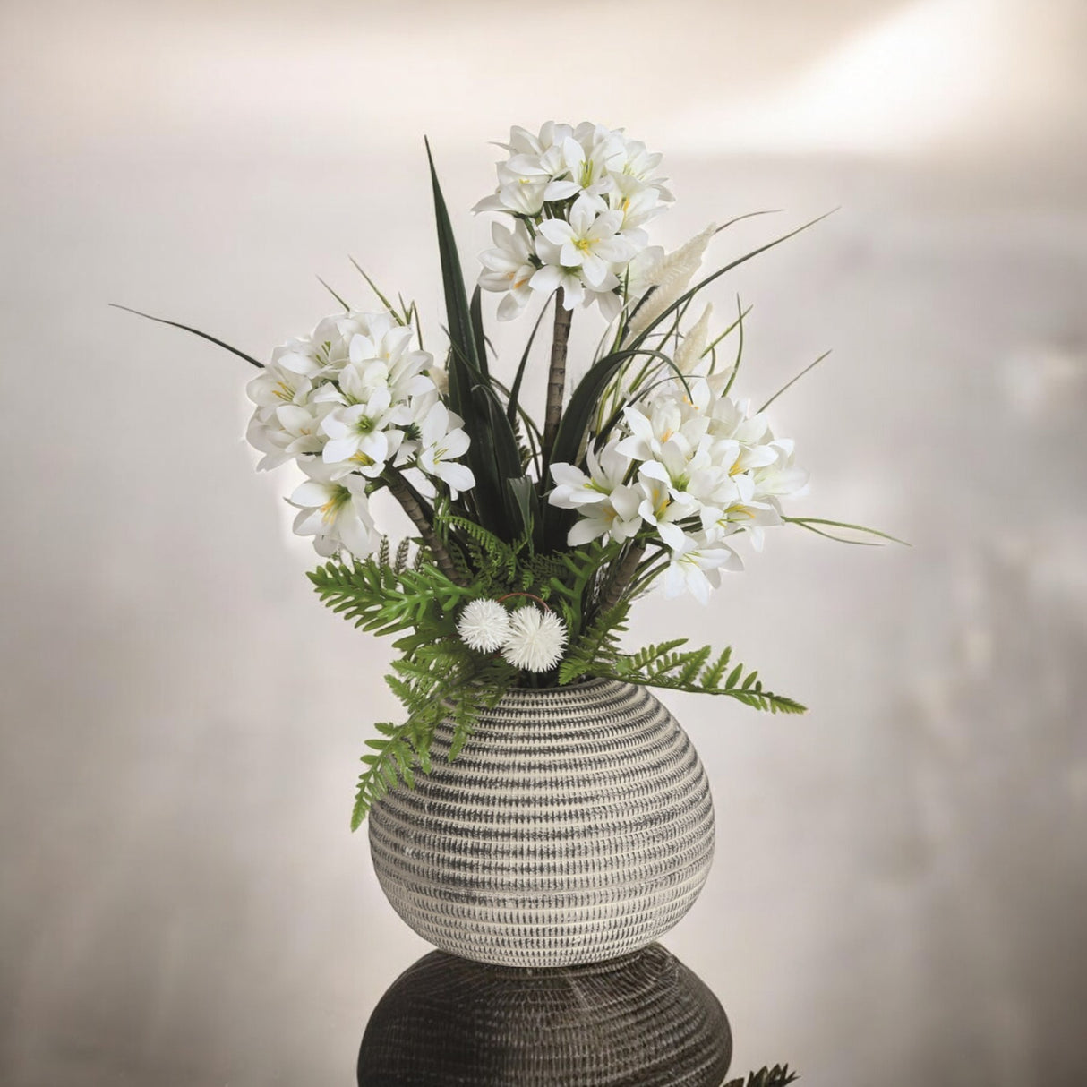 Artificial White Flower Arrangement in Textured Pot 49cm - FLOWERPOT/VASE/JUG 1 - Beattys of Loughrea