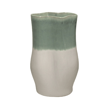 Sage Green and White Fluted Vase 26cm - FLOWERPOT/VASE/JUG 1 - Beattys of Loughrea