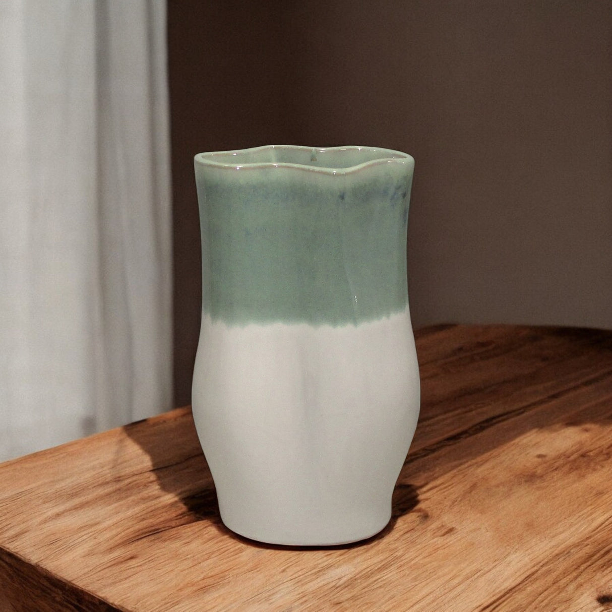 Sage Green and White Fluted Vase 26cm - FLOWERPOT/VASE/JUG 1 - Beattys of Loughrea
