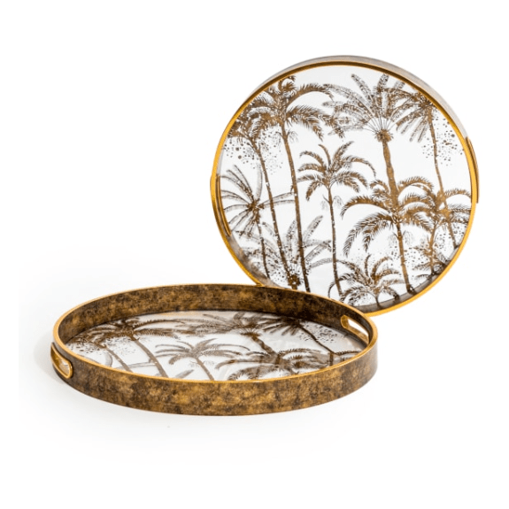 Set of 2 Dark Gold Palm Tree Serving Trays - CAST IRON KITCHENWARE - Beattys of Loughrea