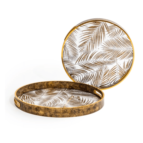 Set of 2 Dark Gold Tropical Leaf Serving Trays - CAST IRON KITCHENWARE - Beattys of Loughrea