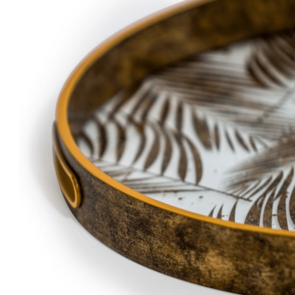 Set of 2 Dark Gold Tropical Leaf Serving Trays - CAST IRON KITCHENWARE - Beattys of Loughrea