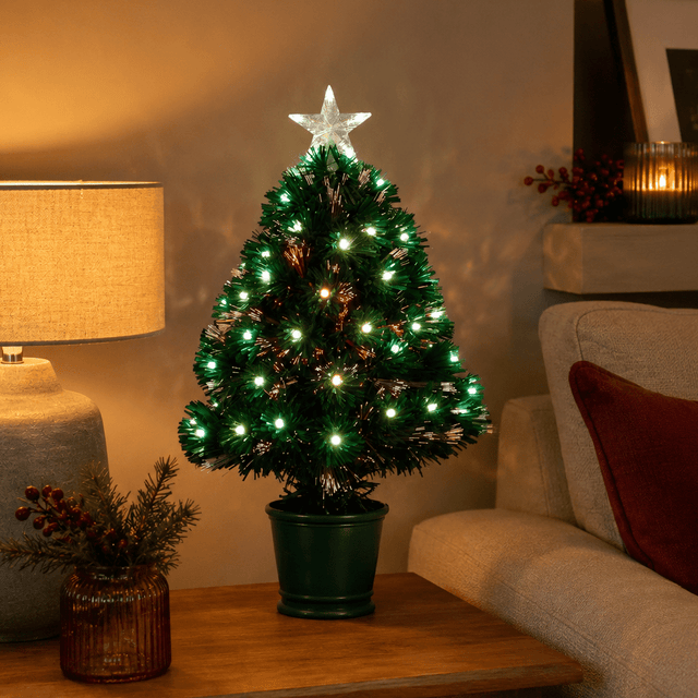 Abbey Green Multicolor Fibre Optic Christmas Tree with 65 Leds 60cm (2ft) - XMAS TREE PRELIT & POPUP - Beattys of Loughrea