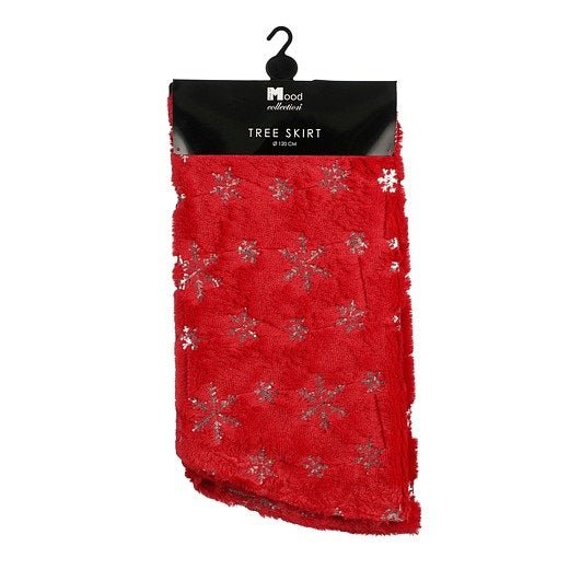 1.2M (4ft) Treeskirt with Snowflake - Red/Silver - XMAS TREE STANDS / BAGS / SKIRTS - Beattys of Loughrea