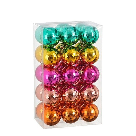 30pc Bauble Unbreakable Gold Green Pink Orange Fuchsia 6cm - XMAS BAUBLES - Beattys of Loughrea