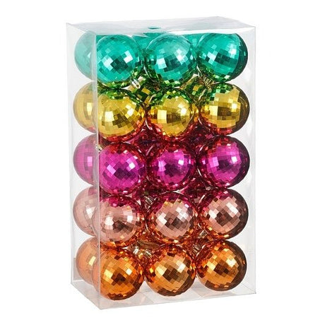 30pc Bauble Unbreakable Gold Green Pink Orange Fuchsia 8cm - XMAS BAUBLES - Beattys of Loughrea