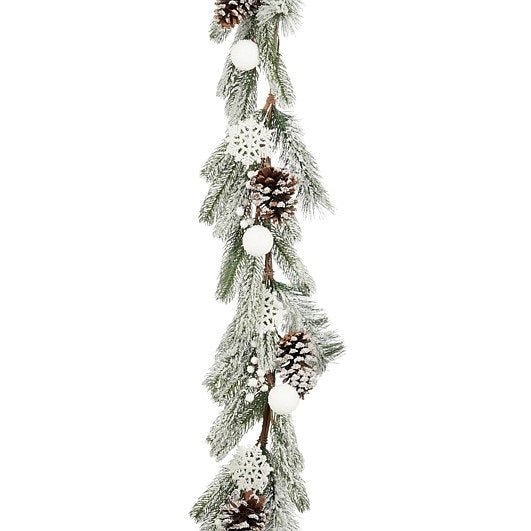 Mica Decorations White Frosted Pine Ball Garland 160cm - XMAS GARLANDS - Beattys of Loughrea