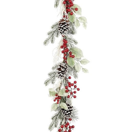 Mica Decorations Pine Cones Red Berries Garland 160cm - XMAS GARLANDS - Beattys of Loughrea