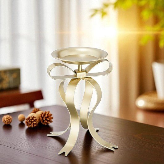 Metal Champagne Candle Holder with Bow 17 x 14 x 20cm - CANDLE HOLDERS / Lanterns - Beattys of Loughrea